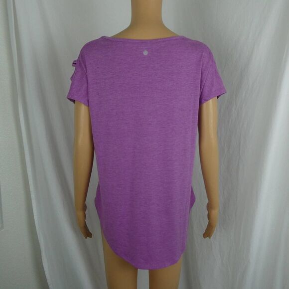 Yogalicious Purple Pink Round Hem Cold Shoulder Crisscross Strap T Shirt Tee Med - Picture 8 of 8